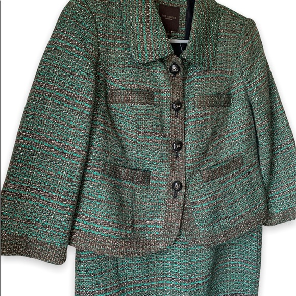 Y2K! The Limited does Chanel Green Tweed Look Matching Jacket Skirt Suit Set Sm - Picture 2 of 9